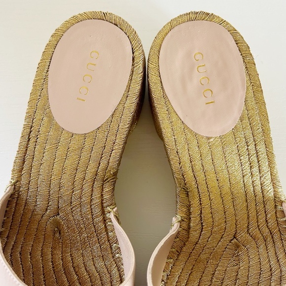 Gucci GG Pink Metallic Gold Espadrille Sandals Mules Slides Size EU 37 - Picture 11 of 13